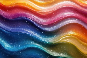Poster - Colorful shimmering fabric waves with sparkles flowing in a vibrant pattern during an artistic presentation at an event