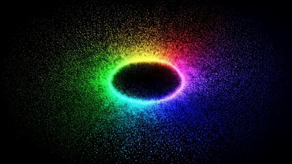 Poster - Abstract shimmering particles forming a colorful neon ring. Dynamic motion graphic background for event presentation footage.
