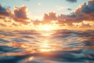Poster - Sunset over the ocean showing vibrant colors and calm waves in the horizon during late evening hours