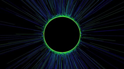 Wall Mural - a light speed cosmic particles of green and blue light, depicting a black hole in space with glowing