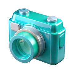 Leinwandbilder - Teal 3d rendered camera icon isolated on transparent background