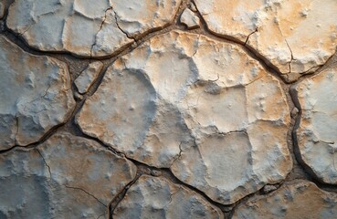 Poster - Cracked stone texture background with natural rugged surface. Old rock wall details, rough, weathered, vintage aesthetic, brown and grey colors, earth tones. Close-up macro view.
