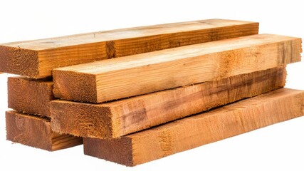 Poster - Stacked wooden planks on a white background, suitable for interior design or woodworking projects