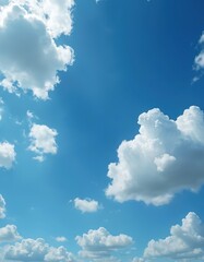 Aufkleber - Blue sky with white clouds. Fluffy cumulus clouds float against the azure sky. Bright sunny day, beautiful nature, clear weather, cloudscape background.