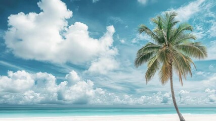Poster - A palm tree sits atop a sandy beach