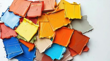 Aufkleber - A pile of paint cans and containers sitting on a white table