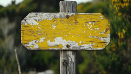 Poster - A wooden sign with yellow paint, great for outdoor use or as a decorative piece