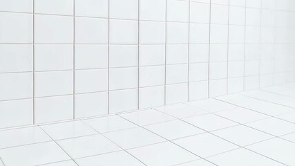 Poster - Minimalist background featuring a clean white wall and tiled floor creating an immersive neutral space for product placement or design mockups