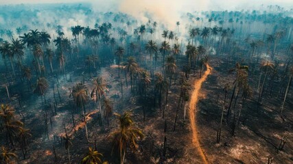 Poster - A dirt road running through a forest filled with palm trees, perfect for outdoor adventure or travel photography