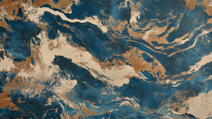  Broad, textured brush strokes in blue and brown, layered for depth and a handmade feel. 