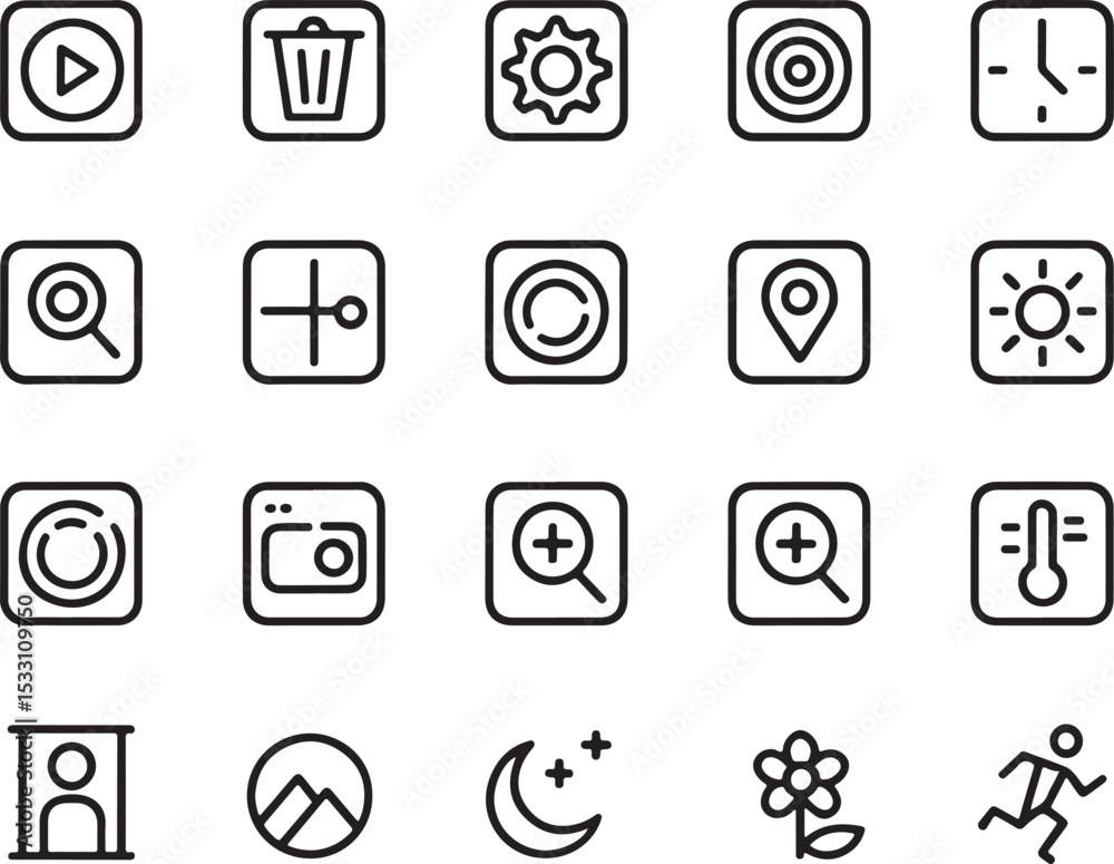 Collection of Minimalist Line Icons for Mobile App UI Design Stock ...