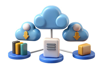 Fototapete - 3D Illustration of Cloud Computing Network with Data Transfer and Storage