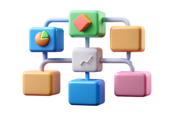 Fototapete - 3D Render of Interconnected Data Cubes Representing Network, System, or Workflow