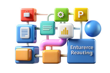 Poster - 3D Colorful Blocks Representing Business Processes and Data Flow Enturerce Reauting
