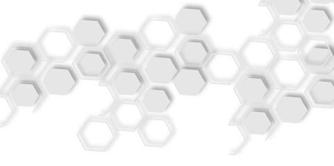 Poster - Abstract white hexagons arranged diagonally white background creating  modern and clean design featuring  cluster of interconnected hexagons aesthetic.
