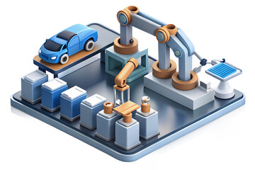 Aufkleber - Automated Electric Vehicle Battery Assembly Line - Isometric Illustration
