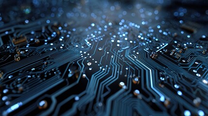 Poster - Intricate Electronic Circuit Board Pattern in Azure Tones