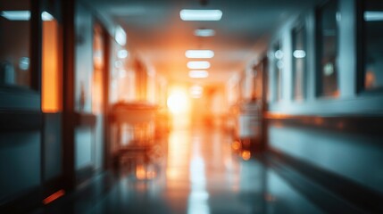 Poster - Blurred Hospital Corridor with Warm Light in the Background