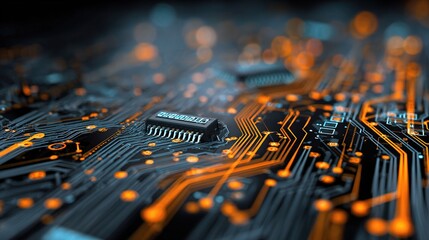 Poster - Abstract Orange and Blue Technology Background with Circuit Design