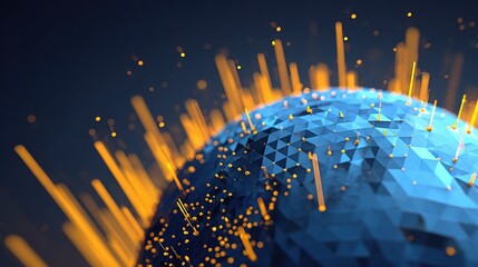 Poster - Stylized Tech Background with Polygonal Globe and Vibrant Shapes