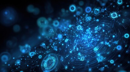 Poster - Abstract Futuristic Background with Blue Data and Circular Patterns