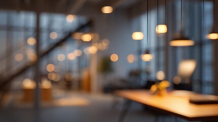 Poster - Dreamy Blurred Office Scene with Warm Ambient Light Effects