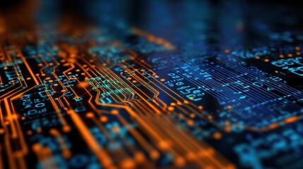 Poster - Vibrant Orange and Blue Technology Circuit Background Design