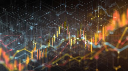 Poster - Detailed Financial Graphs with Trend Lines in Abstract Background