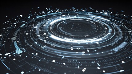 Poster - 3D Rotating Circles in Futuristic Style with Digital Interface Elements