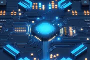 Poster - Abstract Blue Technology Illustration Featuring Light and Circuit Board Design