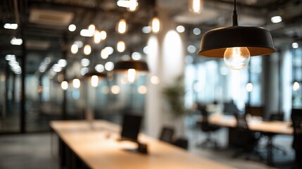 Poster - Blurred Modern Workspace Background with Soft Lighting Effects