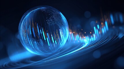 Poster - Abstract 3D Blue Orb with Financial Graph Lines and Waves Design