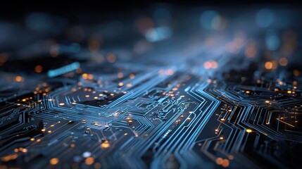 Poster - Detailed Blue PCB Network with Modern Connection and Technology