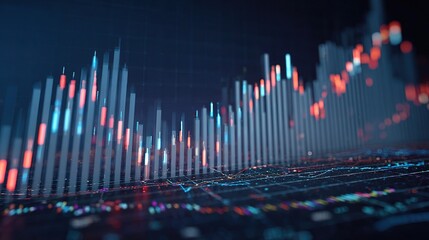 Poster - Diagonal View of Stacked Financial Charts and Data Visualization
