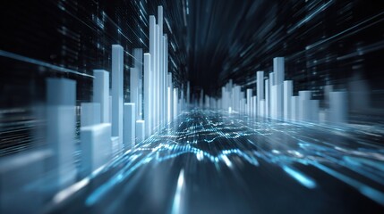 Poster - 3D Rendered Floating Blue Line Charts on Dark Background