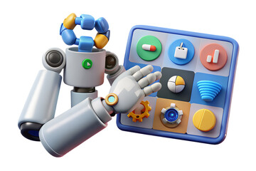 Poster - 3D Render of a Robot Interacting with a Mobile App Interface