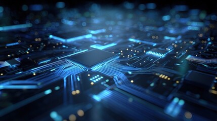 Poster - Futuristic Circuit Board Wallpaper with Layered Blue Light Effects