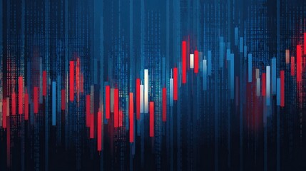Poster - Dark Blue Candlestick Chart Overlay with Abstract Style Elements