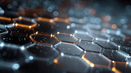 Poster - Glowing Layered Translucent Hexagons with Linked Conduits