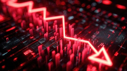 Poster - Digital Chart with Downward Trend and Red Descending Bars