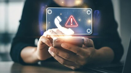 Aufkleber - Person holding mobile phone with incoming call notification and warning sign displayed above it