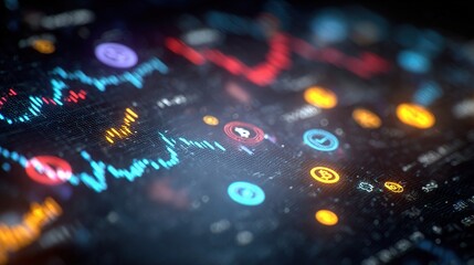 Poster - Abstract Technology Background with Floating Finance Icons and Graphs