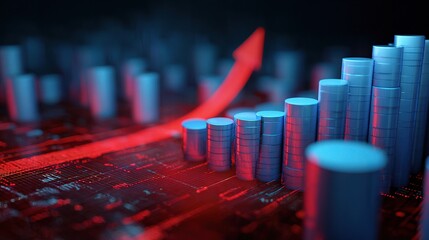 Poster - Ascending 3D Rendered Cylindrical Bars with Blue Gradient Effect
