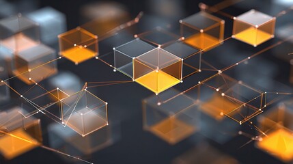 Fototapete - Abstract Blockchain Mesh Network with Connected Transparent Blocks
