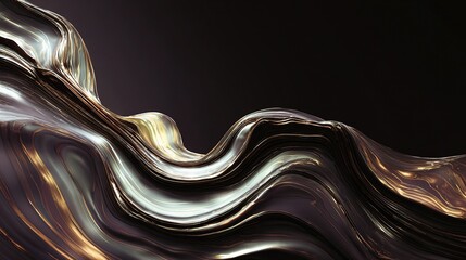 Poster - Metallic Fluid Shapes with Swirling Reflections in Soft Light