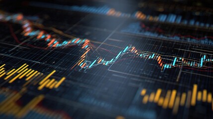 Poster - Diagonal View of Financial Charts and Data Analytics Visualization