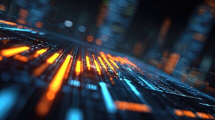 Poster - Futuristic 3D Finance Graph with Glowing Data Visualization Effects
