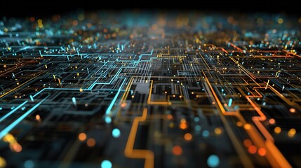 Poster - High-Tech Perspective with Vibrant Circuits and Lights in Background