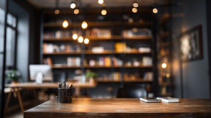 Poster - Blurred Executive Desk Layout in Modern Office Environment