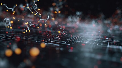 Fototapete - Abstract 3D Data Landscape Featuring AI Circuits and Molecules